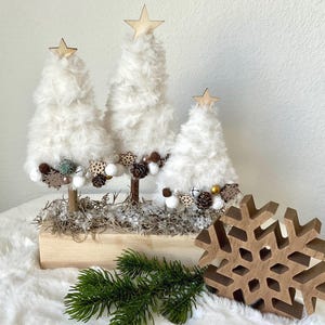 Rustic Trees, Rustic Yarn Christmas Tree Set: Holiday Mantel Decor