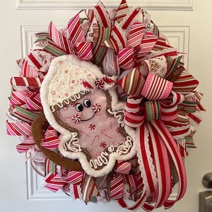 Gingerbread Wreath,Whimsical Gingerbread Wreath,Candy Stripe Gingerbread Wreath, Front Door Decor, Christmas Wreath,Whimsical Wreath