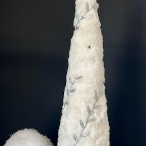 White Fur Christmas Tree, Silver and White Fur Tree, Elegant Christmas Tree, White and Rhinestone Tree