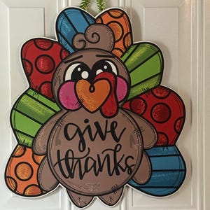Thanksgiving Door Hanger, Turkey Door Sign, Give Thanks Decor, Fall Front Door Hanger, Wooden Turkey Hanger, Autumn Porch Sign, Harvest