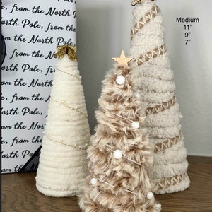 Yarn trees, Medium Yarn Christmas Trees, Farmhouse Trees, Faux Fur Trees, Christmas Decor, Christmas Centerpiece