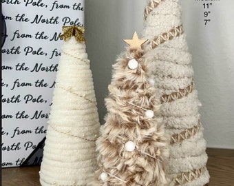Medium Yarn Christmas Tree Set: Handmade Faux Fur Farmhouse Decor