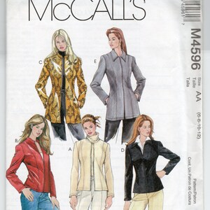 May include: A McCall's sewing pattern featuring illustrations of women's jackets. The pattern includes various jacket styles in red, black, gray, and beige. The pattern number is M4596, with sizes AA (6-8-10-12).