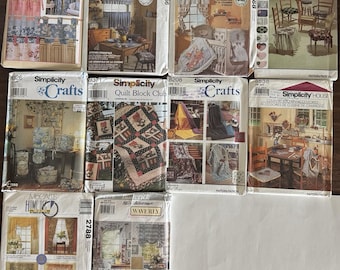10 Vintage Simplicity Butterick McCalls Home Decor Craft Curtain, Quilt, Chair Covers, Crib Accessories Sewing Patterns, UNCUT