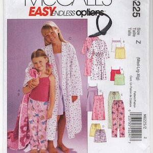 May include: McCall's sewing pattern M6225 featuring sleepwear designs. The pattern includes options for a robe, camisoles, shorts, and pants. The cover shows two girls modeling the finished garments. The text on the cover reads "Easy Endless Options."