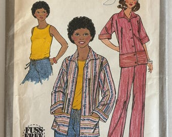 Vintage 1977 Simplicity 8404 Unlined Jacket Top Pants Pattern, Size 12, Uncut