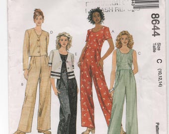 McCalls 8644 Unlined Jacket Jumpsuit Pattern, Size 10, 12, 14, Uncut