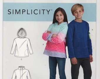 Simplicity R10714 Girls Boys Knit Hoodie Pullover Tops, Size 8-16, Uncut