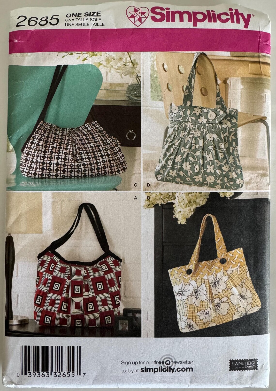 Lot of 3 Simplicity Tote Bag Shoulder Bag Car Organizer Sewing Patterns ...
