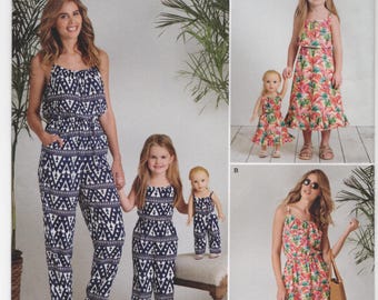 Simplicity 8146 Mother Daughter Jumpsuit Dress Doll Clothes Pattern, 3-8, XS-XL, Uncut