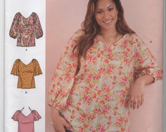 Simplicity 9334 Flutter Sleeves Pullover V-Neck Top Pattern, Size 10-18, Uncut