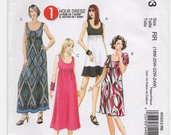 McCalls 5893 Empire Waist Dress Pattern, Size 18W 20W 22W 24W, Uncut