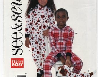 See & Sew 6612 Boys Girls Jumpsuit Pajama Dog Coat Pattern, Size 3-8, Uncut