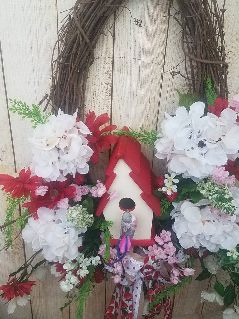 Birdhouse Wreath Summer Front Door Wreath Bird House Wreath Etsy