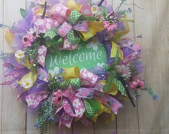 Summer Welcome Wreath, Spring Wreath, Spring Wreath for Front Door, Spring Daisy Wreath, Large Spring Wreath for Front Door, Daisy Wreath