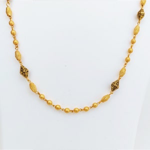 Collier long doré plaqué or 24K avec 3 types de perles