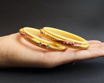 Traditional Bangle Bracelet with Ivory Plastic Ring inside the Meenakari Floral Bangle with American Diamonds