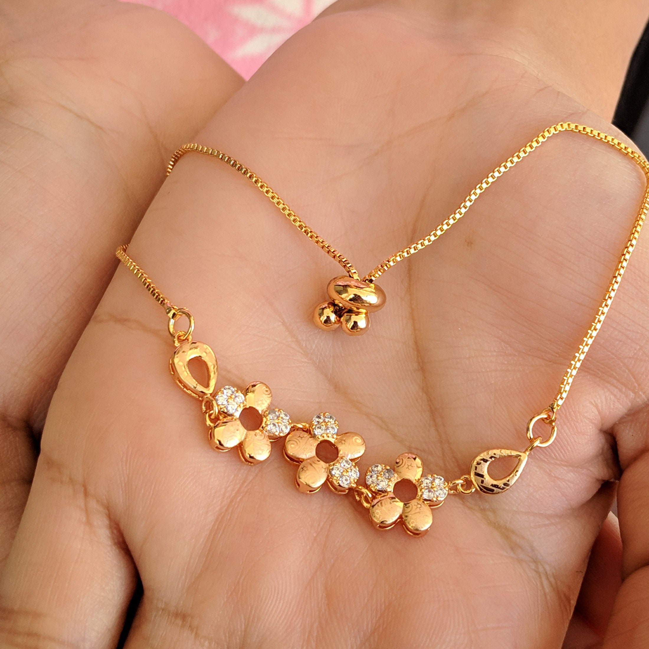 Traditional Rose Gold Flower Shaped Panja & Bracelet Set Etsy