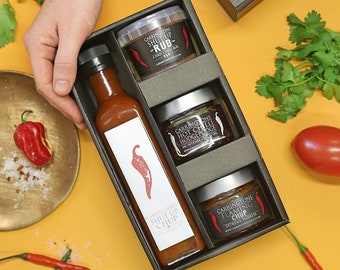 Hot Chilli Cooking Gift Box, Chilli Sauce Hamper, Cooking gift, Gift for Men, Best Friend Birthday Gift, Chef Gift, Husband Gift, Spice Set