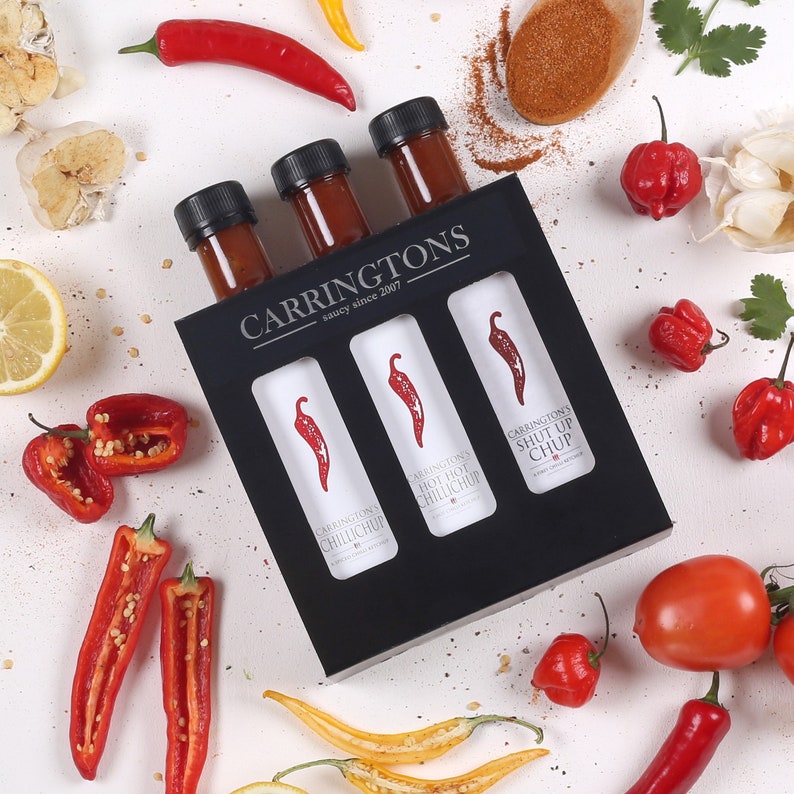 Chilli Sauce Gift Set, Mild to Hot 250ml, chilli gift for him, chilli lovers gift set, gift for foodie, hot sauce gift set, cooking gift set image 2