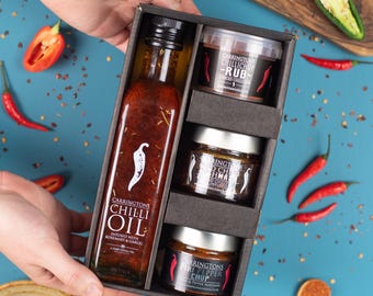 Hot Chilli Foodie Gift Hamper Box, chilli gift set for him, cooking gifts for men, Food Gift, Chilli Oil gift, Cooking Gift, gift for him