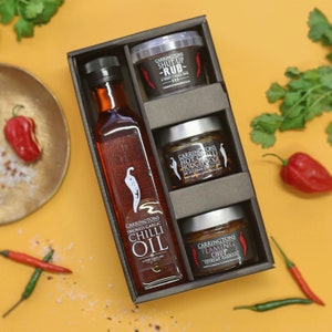 Hot Chilli Foodie Gift Hamper Box, chilli gift set for him, cooking gifts for men, Food Gift, Chilli Oil gift, Cooking Gift, gift for him