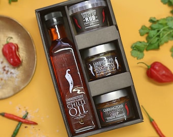 Hot Chilli Foodie Gift Hamper Box, chilli gift set for him, cooking gifts for men, Food Gift, Chilli Oil gift, Cooking Gift, gift for him