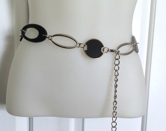 Black and Silver Geometric Chain Link Belt