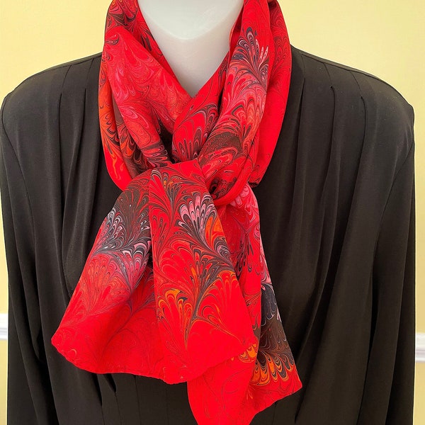 Red & Black Marbled Silk Scarf / Michael Kensinger Nine Dream Hand-Marbled Scarf / Gift for a University of Georgia Fan