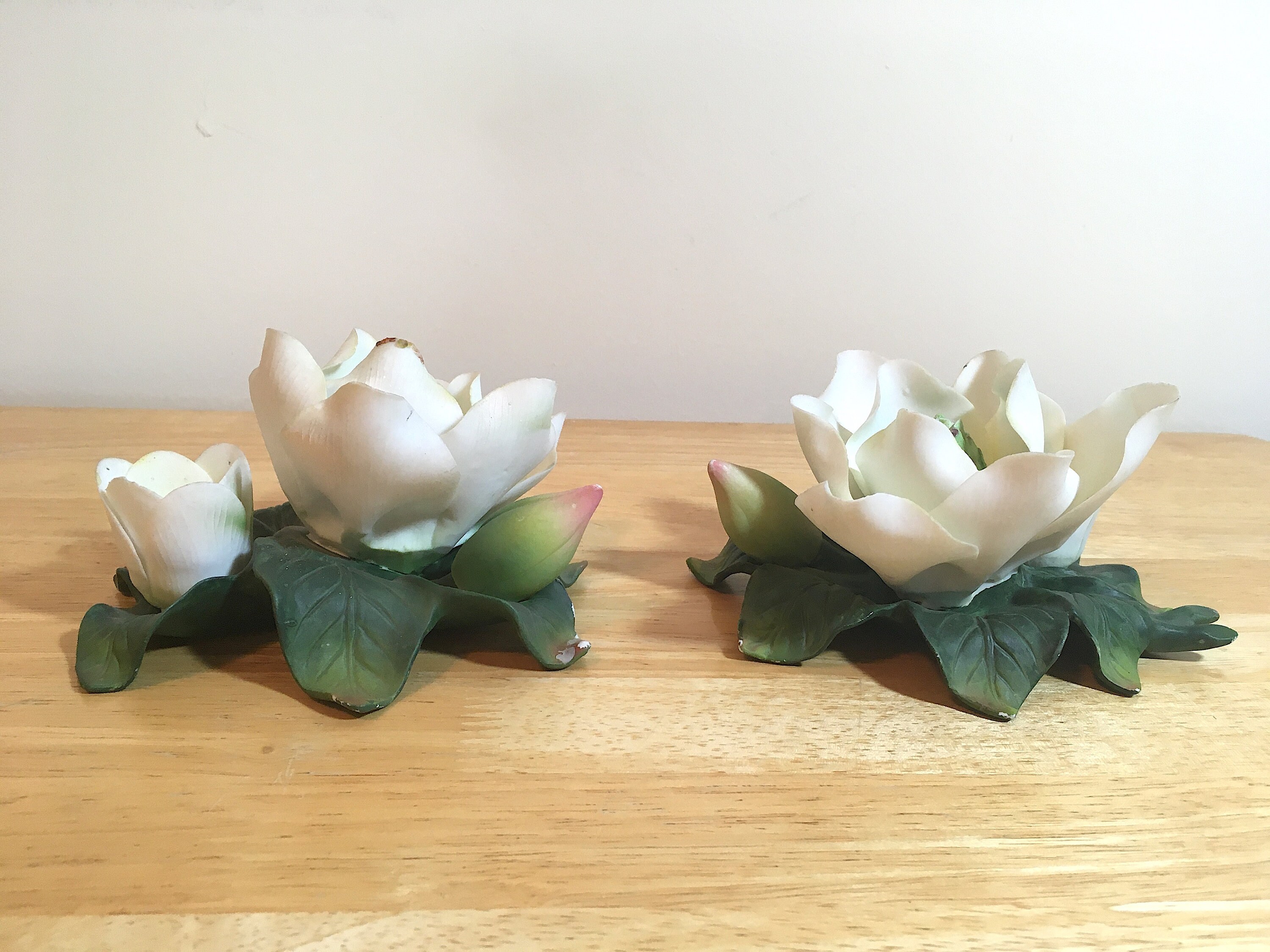 Magnolia Blossom Candle Holders / Pair of Vintage Porcelain Etsy