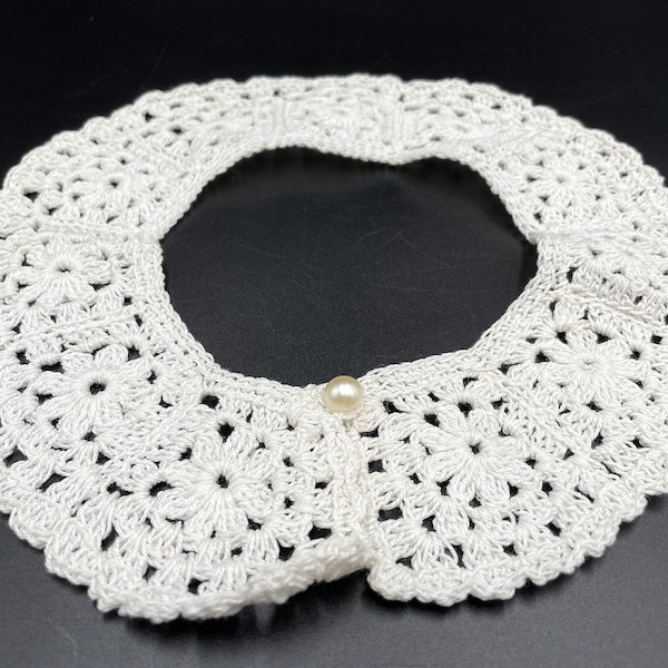 Crochet Collar / Vintage Woman's Handmade White Lace Collar / Ruth Bader Ginsburg Style Collar