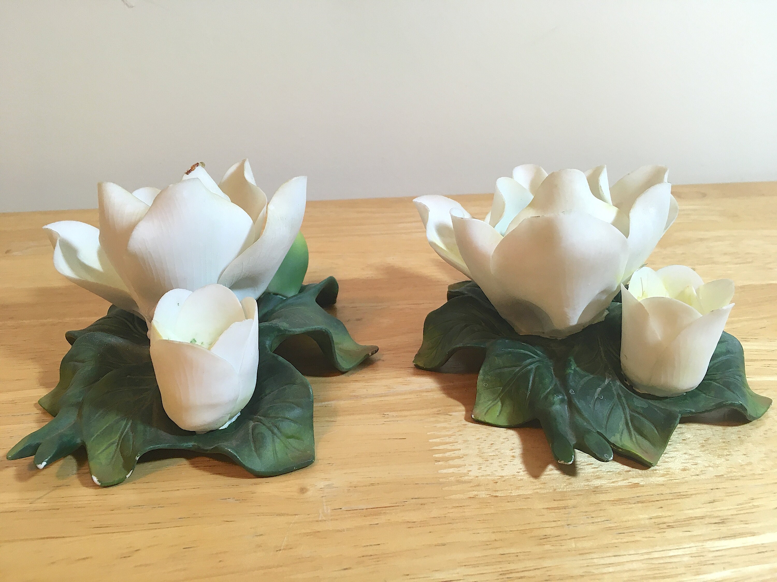 Magnolia Blossom Candle Holders / Pair of Vintage Porcelain Etsy