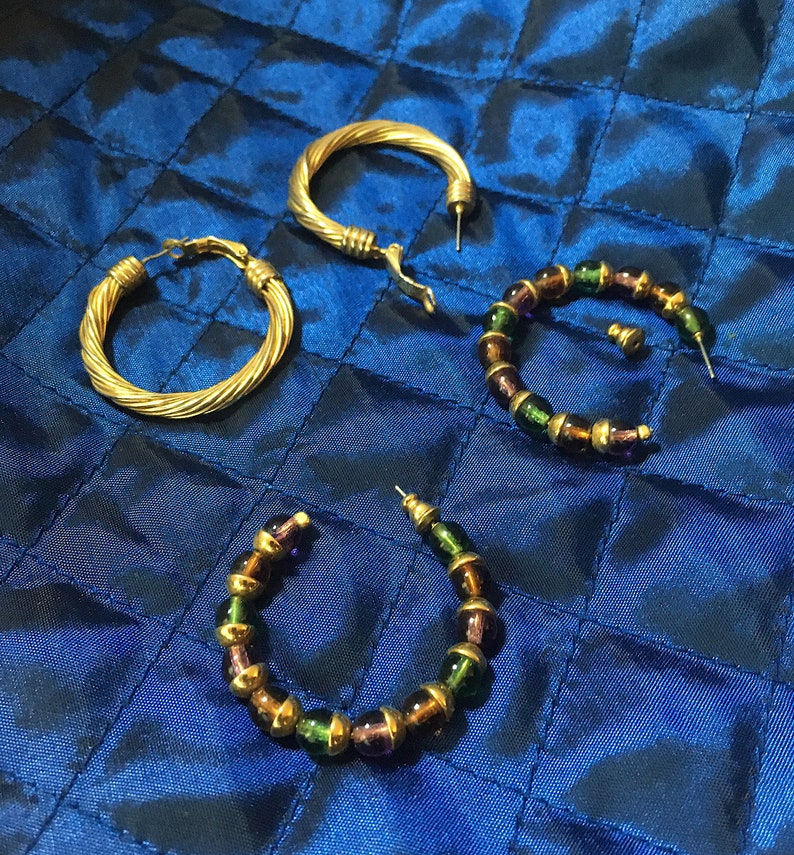 Two Pairs of Classic 1980s Hoop Earrings Vintage 1.5 Hoop Earrings for Pierced Ears