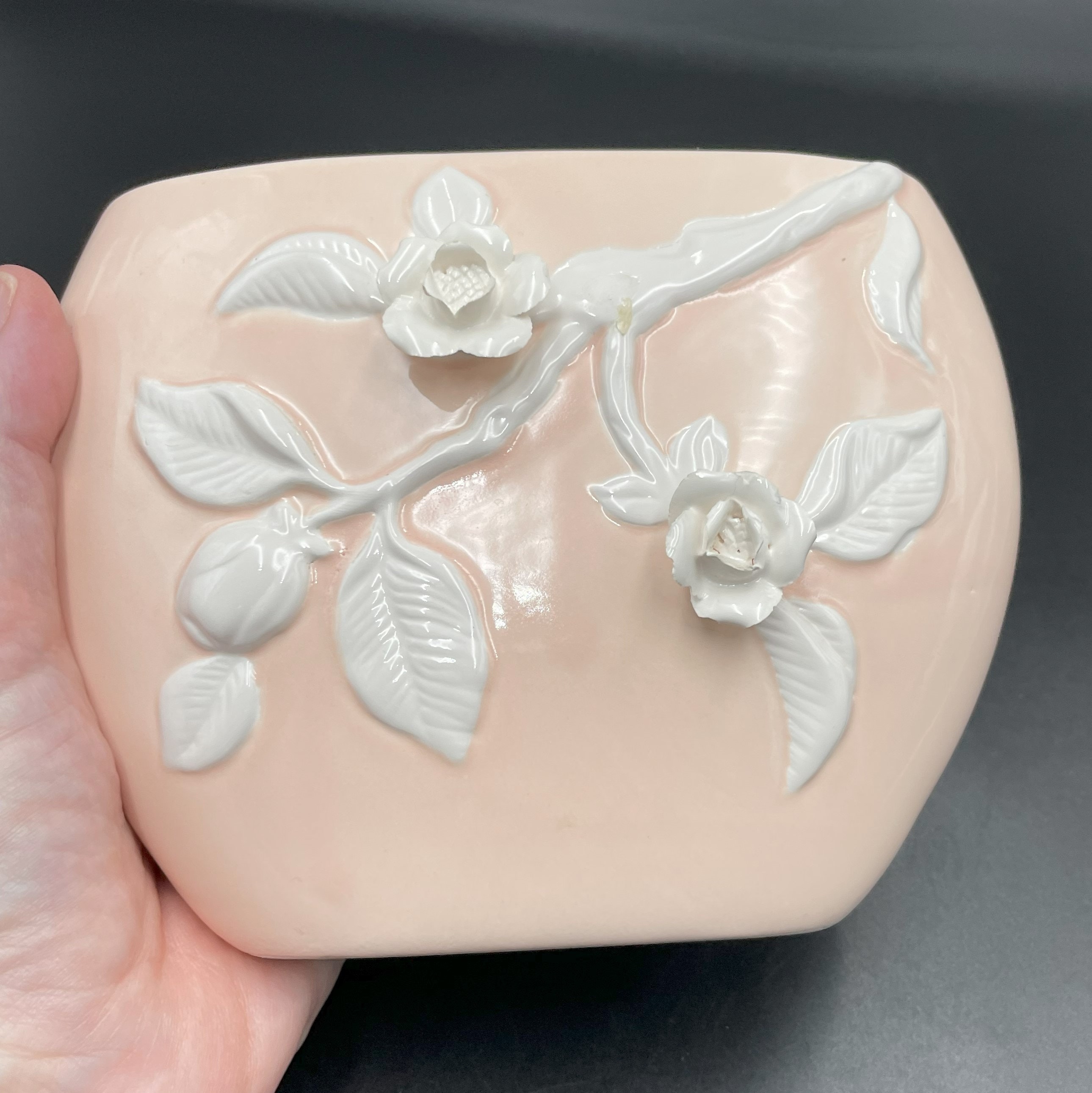 Fitz and Floyd Vase / Peachy Pink and White Floral Decor / Ceramic