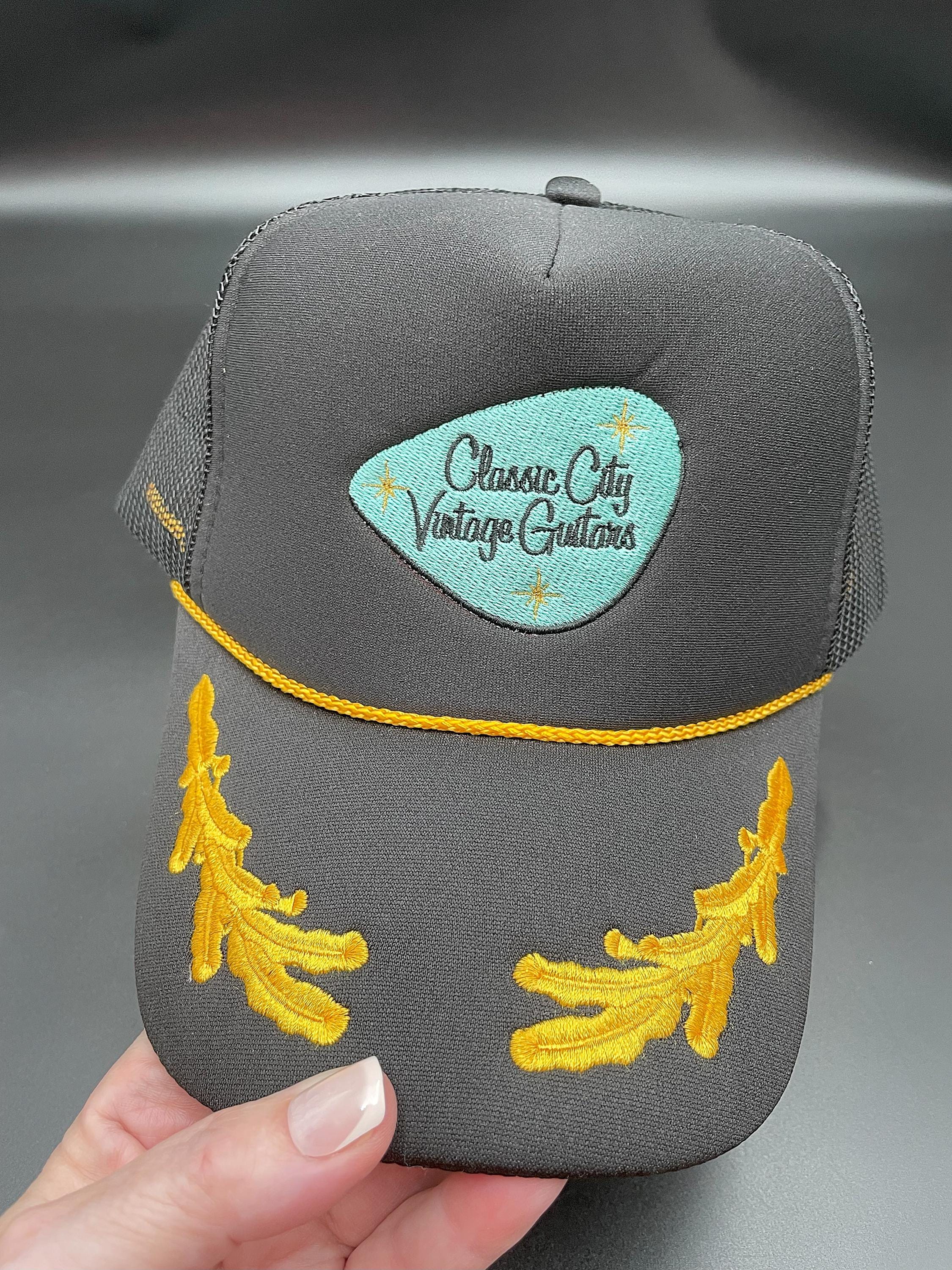 OTTO Black and Gold Embroidered Hat with Braided Detail Gold Leaves Mesh Trucker Snapback Baseball Cap – Village Hat  main image 2