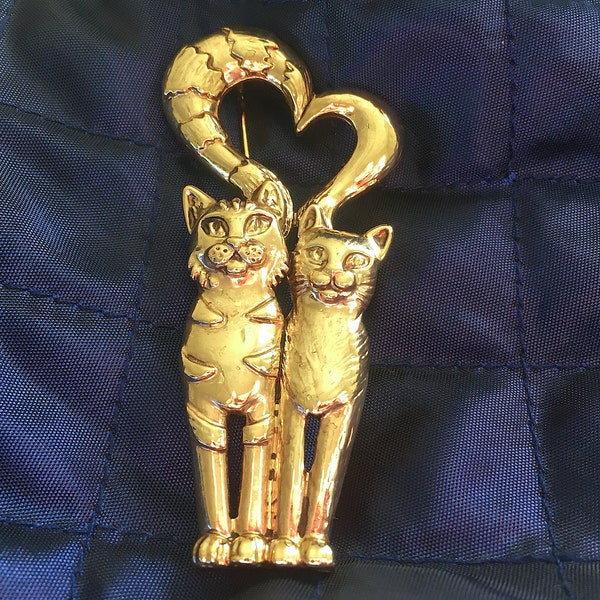 Cats with Heart Pin / Cat Tails Form a Heart in this AJC-signed Brooch / Gift for Sweetheart