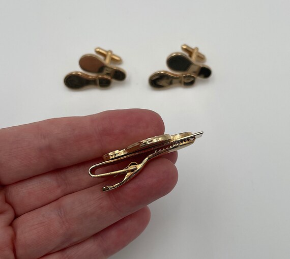 Shoe Soles Tie Clip and Cufflinks Set / Gold-tone… - image 6