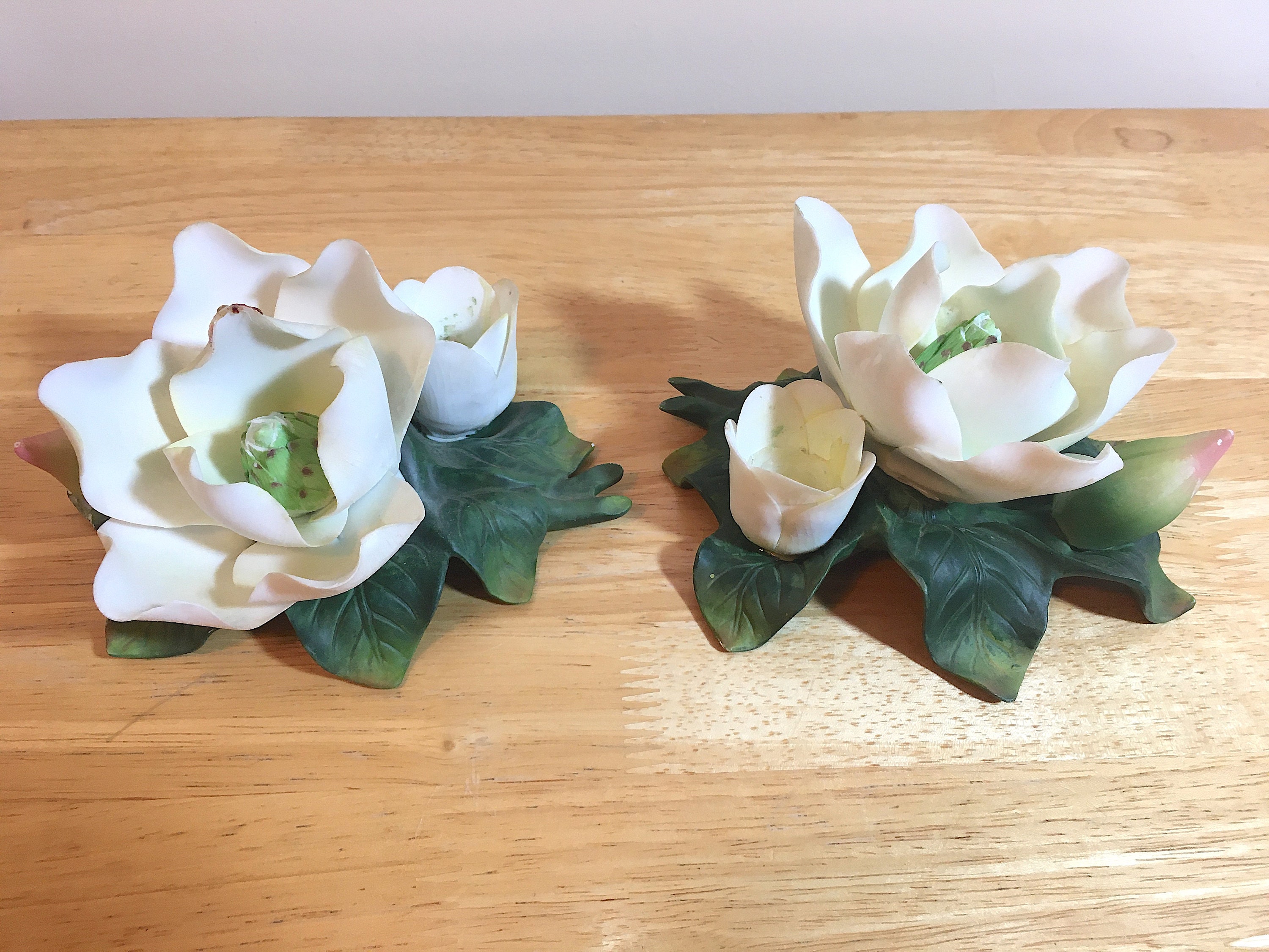 Magnolia Blossom Candle Holders / Pair of Vintage Porcelain Etsy