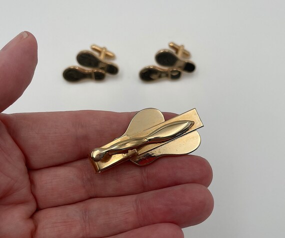 Shoe Soles Tie Clip and Cufflinks Set / Gold-tone… - image 4