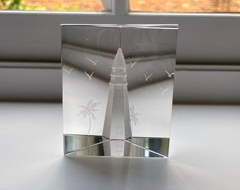 Lighthouse 3D Laser-Etched Crystal Paperweight, Triangular Glass Prism
