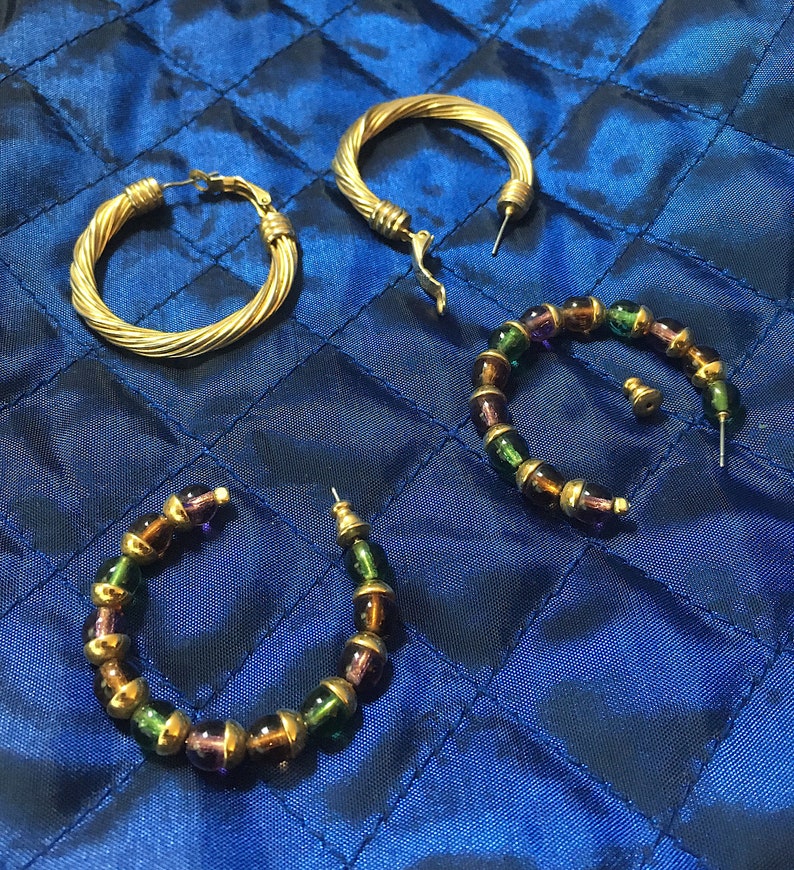 Two Pairs of Classic 1980s Hoop Earrings Vintage 1.5 Hoop Earrings for Pierced Ears