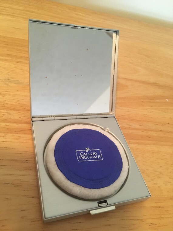 Vintage Silver-tone Compact with Blue "Gems" & Gr… - image 3