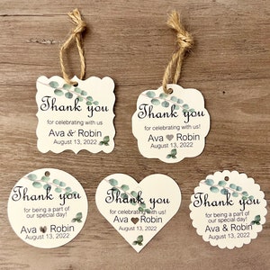 Wedding Tags, Personalized Wedding Tags, Custom Wedding Favor Tags, Thank You for Celebrating With Us Tags, Greenery Wedding Favor Tags