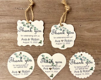 Wedding Tags, Personalized Wedding Tags, Custom Wedding Favor Tags, Thank You for Celebrating With Us Tags, Greenery Wedding Favor Tags