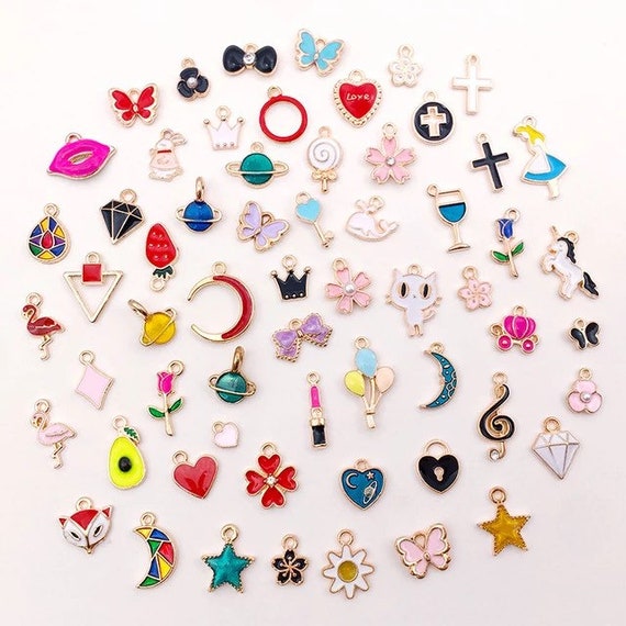 70pcs Enameled Colorful Assorted Charms, Cubic Charms, Bulk Charms,Pendants, Gold Tone Charms, DIY Charms, Cute Charms for Jewelry Making