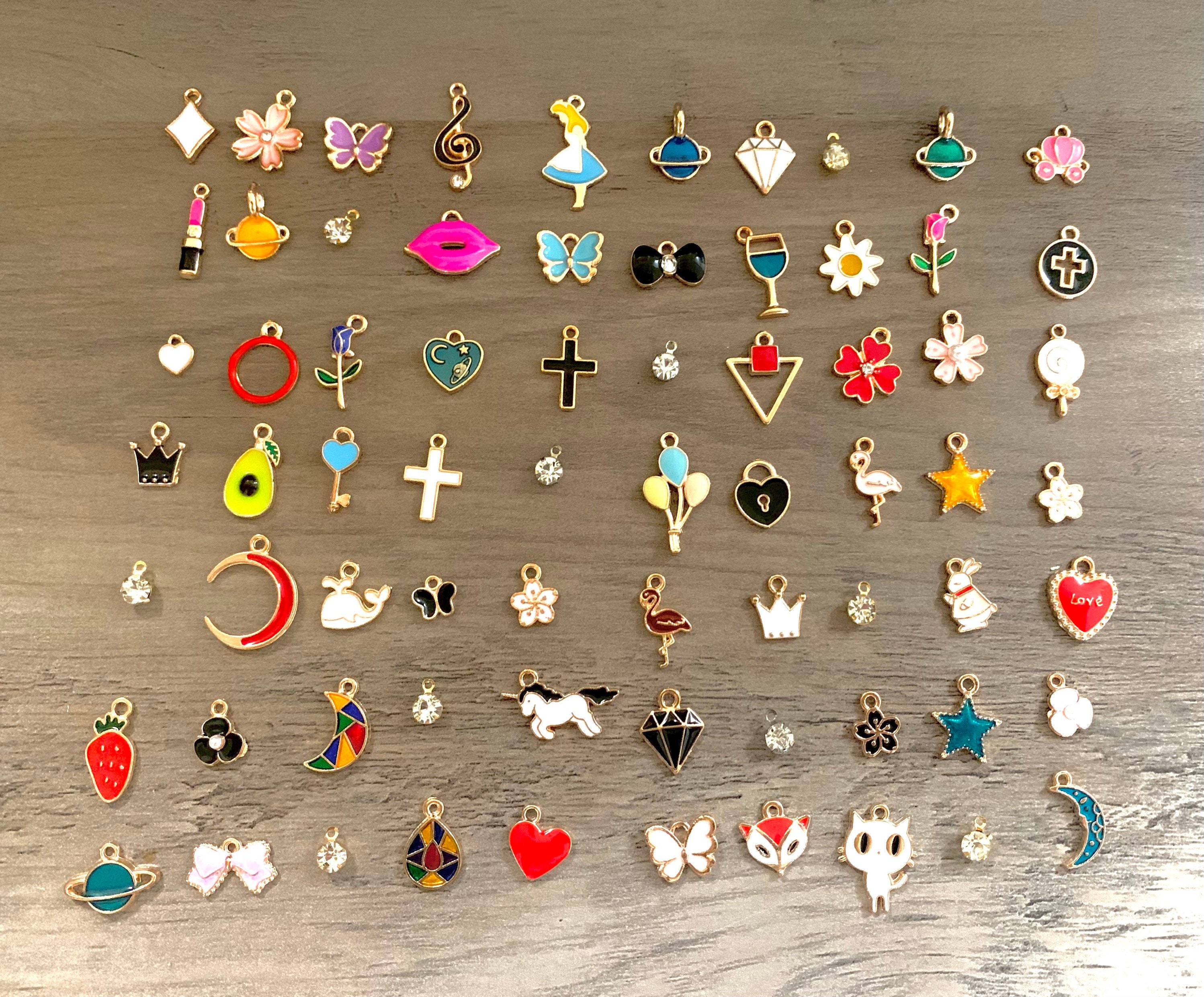 70pcs Enameled Colorful Assorted Charms, Cubic Charms, Bulk Charms,Pendants, Gold Tone Charms, DIY Charms, Cute Charms for Jewelry Making