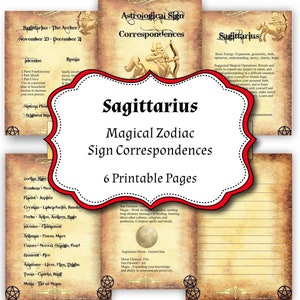 Sagittarius Zodiac Sign Book of Shadow, 6 Printable PDF Pages, Witchcraft Astrology, Full Moon and Sun Magic Correspondences to Work on image 1