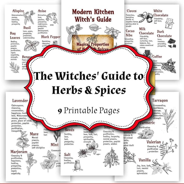 Herbs & Spices Magical Uses, Kitchen Witchery, Green, Hearth, Cottage or Hedge Witch, Wicca Altar Decor