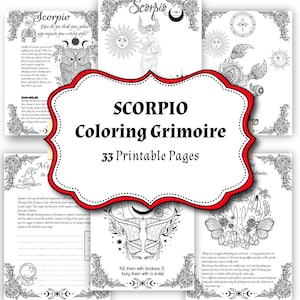 Scorpio Zodiac Star Sign, Witchcraft Astrology Cheat Sheets, Celestial Witchy 33 Coloring Pages, Free Constellation Motto Printable