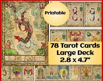 Tarot Deck Printable | 78 Vintage Fantasy Character Cards for Halloween | Large Printable Card Set (2.8&quot;x4.7&quot;)